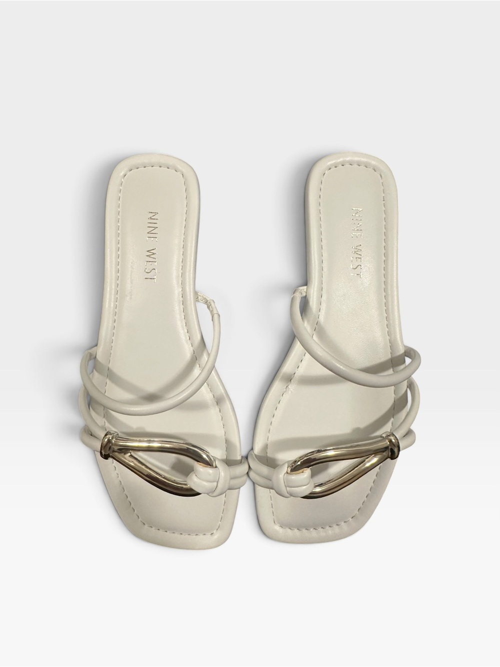 Nine West White Double-Strap Slide Sandals with Gold Accent
